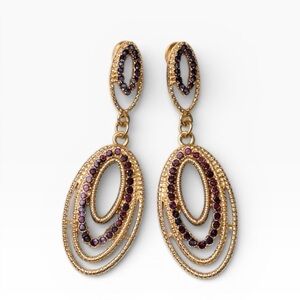 Tuckernuck Purple Crystal Double Oval Drop Earrings – Multi Layer Tear Dangle